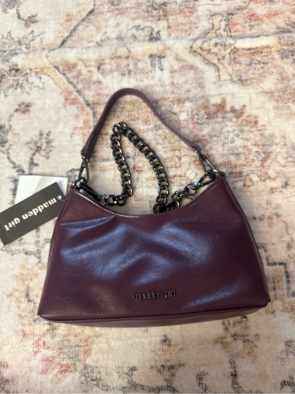 Madden Girl Plum Shoulder Bag with Gunmetal Chain
